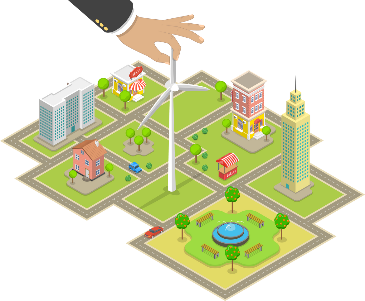 3D Isometric Flat  Conceptual Illustration of Green Infrastructure